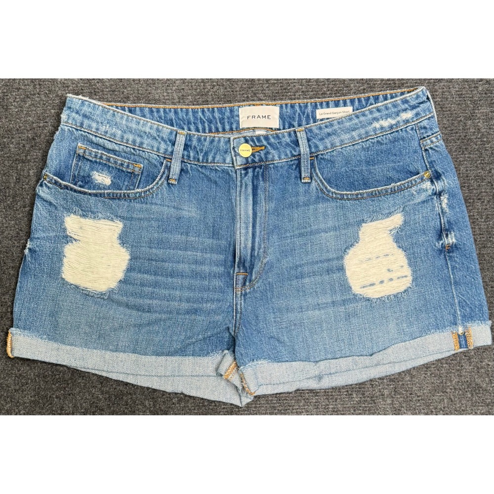 FRAME Le Grand Garcon Short Heron Distressed Denim Jean Shorts Size 31 Summer
